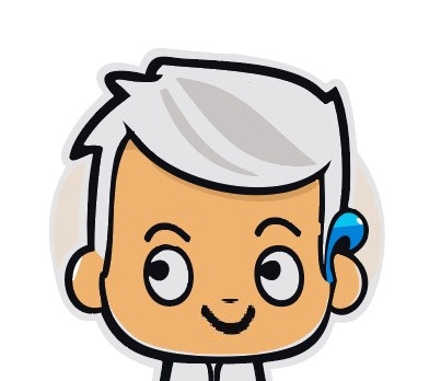 cartoon man with hearing aid smiling