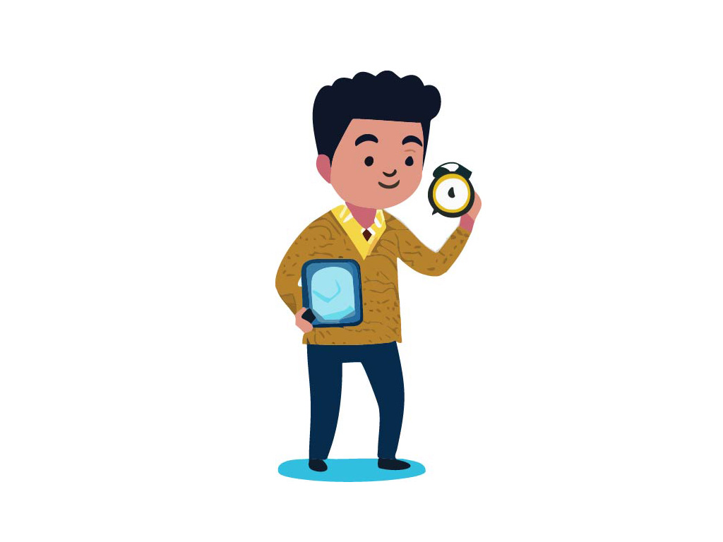 cartoon man holding clock